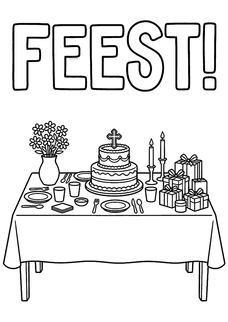 Feesttafel voor de communie kleurplaat