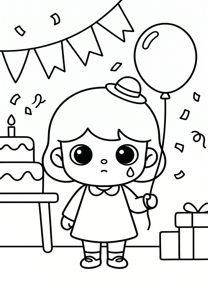 Crybaby met Ballon Kleurplaat — gratis kleurplaat