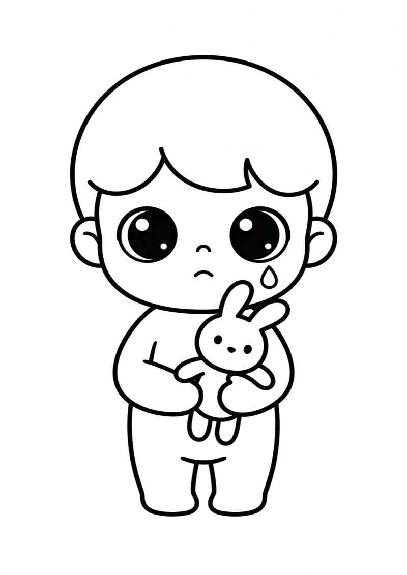 Crybaby met Konijn Kleurplaat — gratis kleurplaat printen