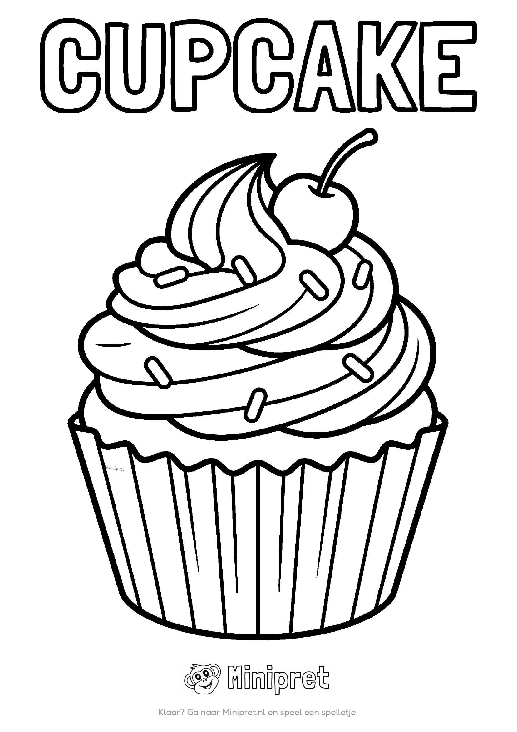 Cupcake als kleurplaat: cupcake met grote slagroom-toef en hagelslag erop