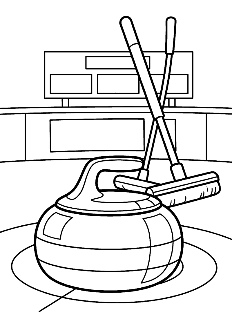 Curling Steen op Ijs met Simpele Sportieve Achtergrond Olympische Winterspelen Kleurplaat — gratis kleurplaat printen