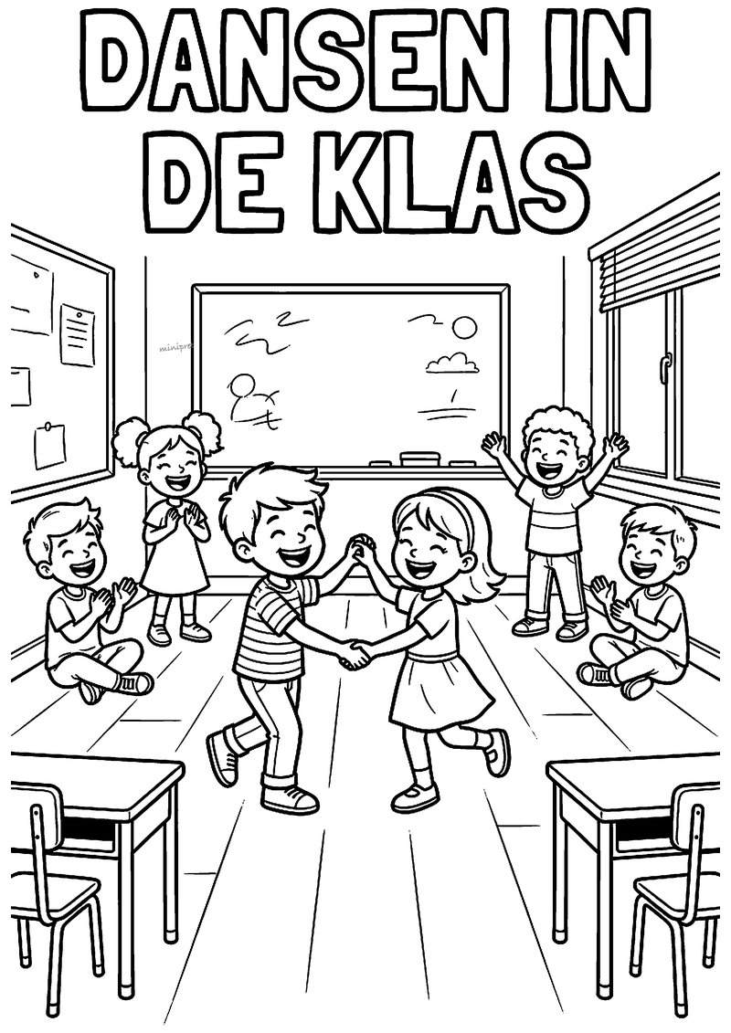 Dansen in de klas kleurplaat