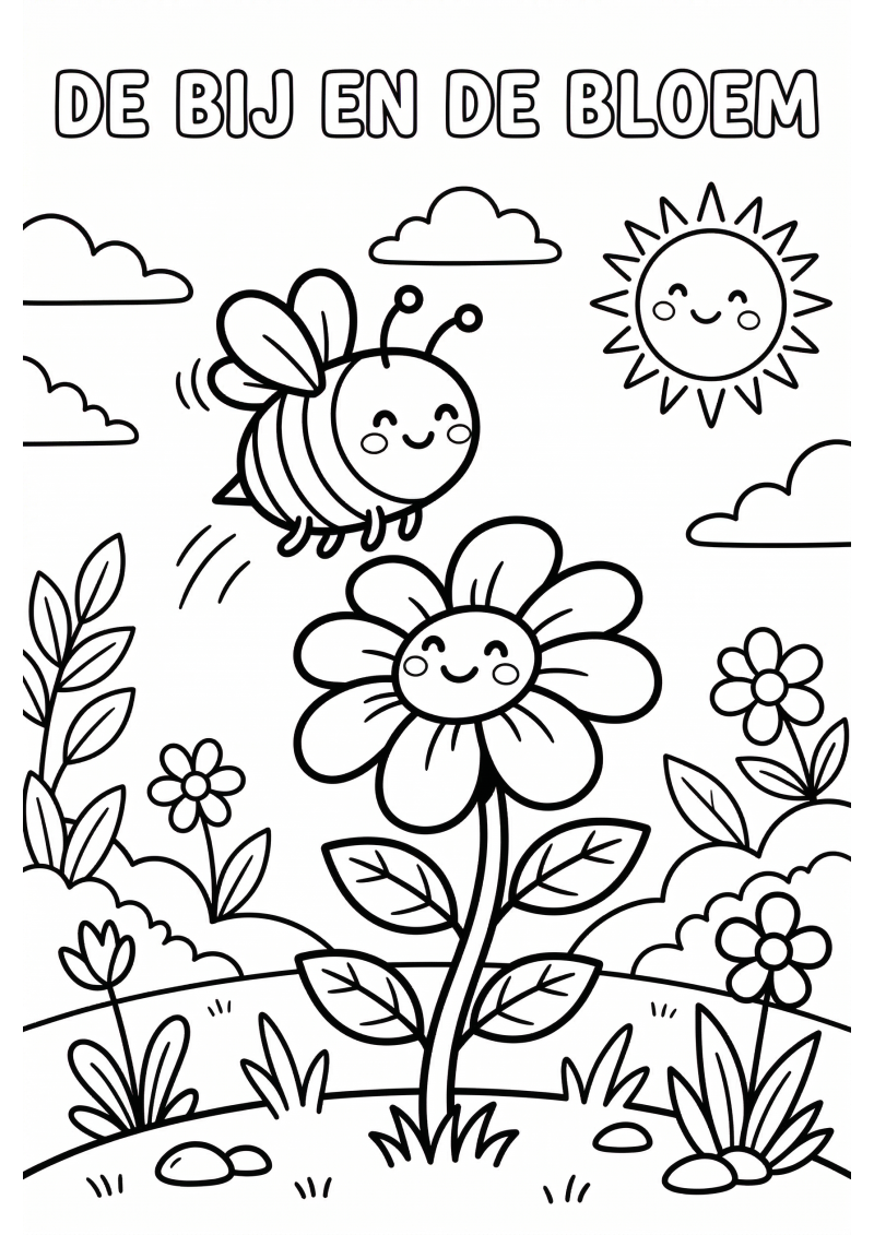 De Bij en de Bloem Kleurplaat — gratis kleurplaat