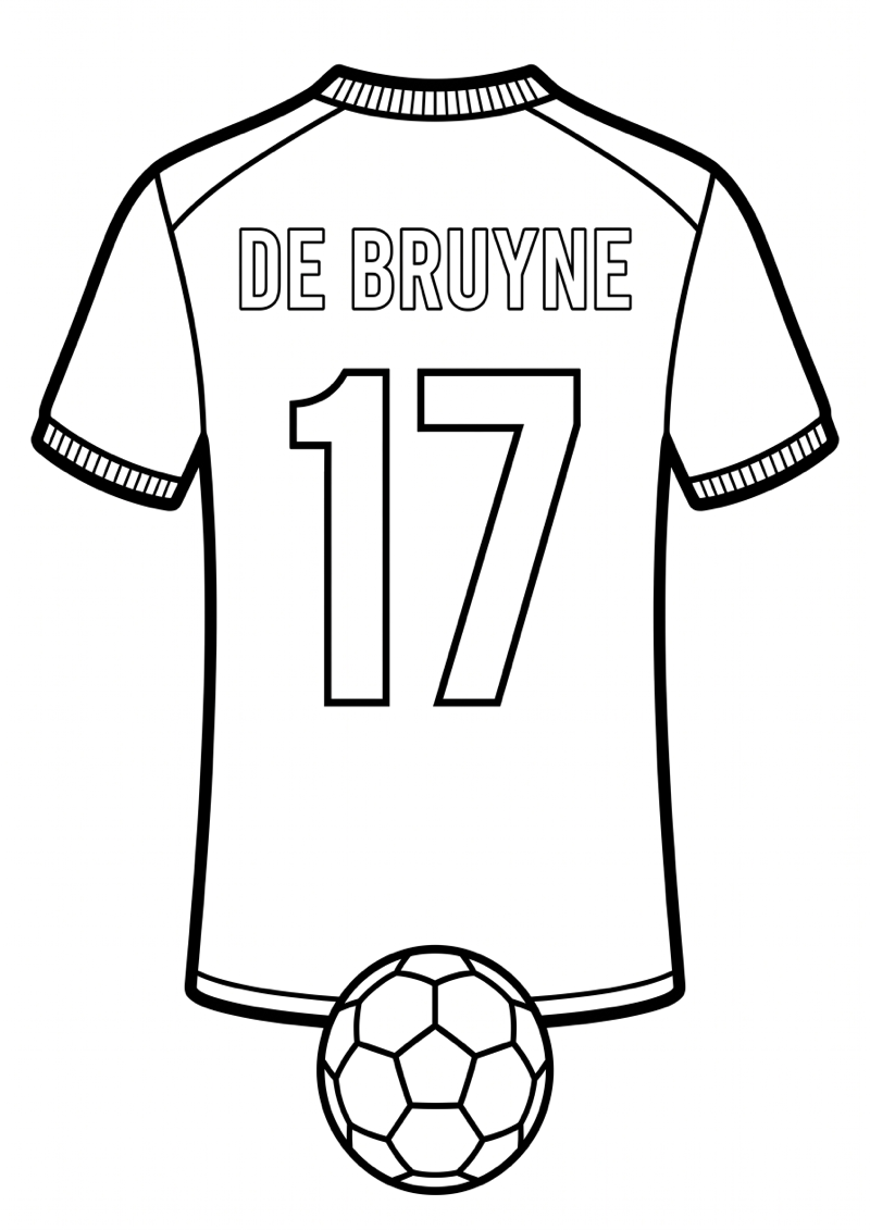 De Bruyne Voetbalshirt Kleurplaat — gratis kleurplaat printen