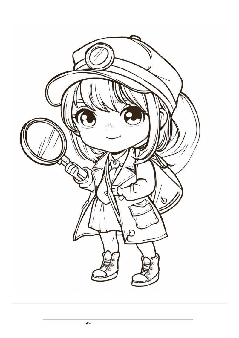 Detective Meisje Chibi Loep Kleurplaat — gratis kleurplaat