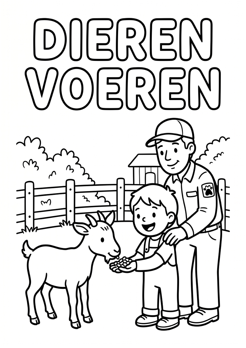 Dieren Voeren in Dierentuin Kleurplaat — gratis kleurplaat
