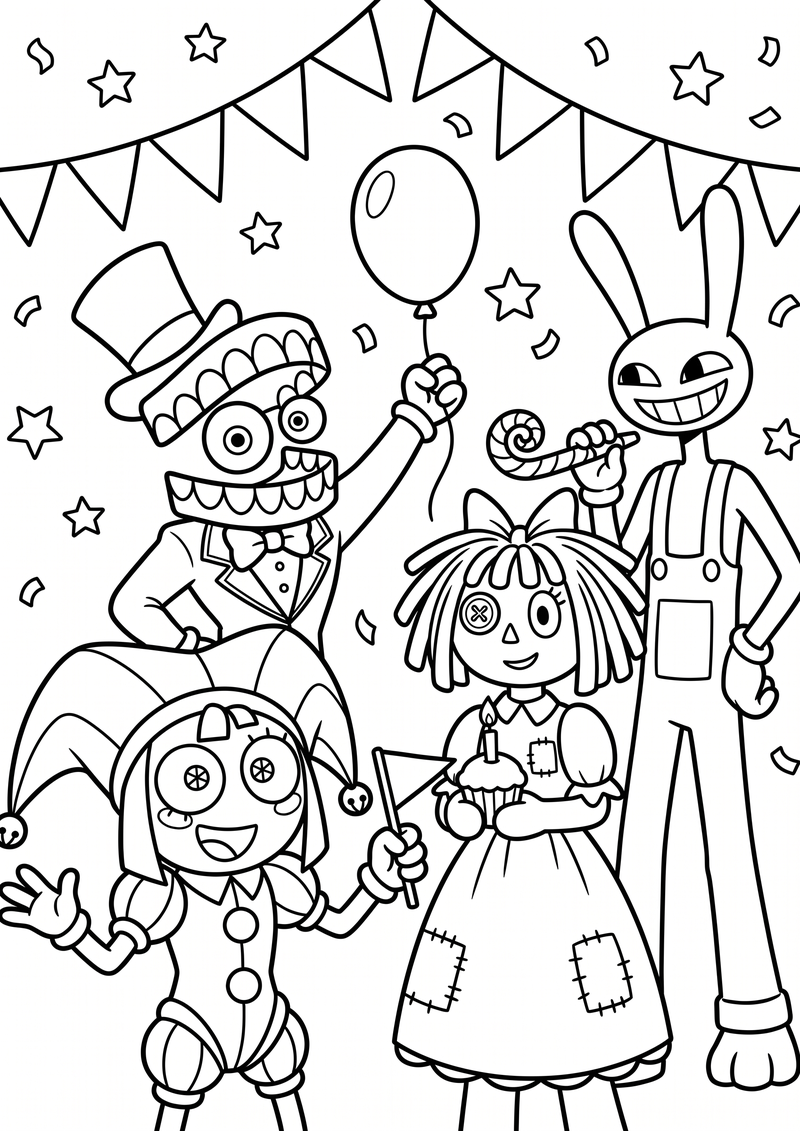 Digitale Circus Feest Kleurplaat — gratis kleurplaat printen
