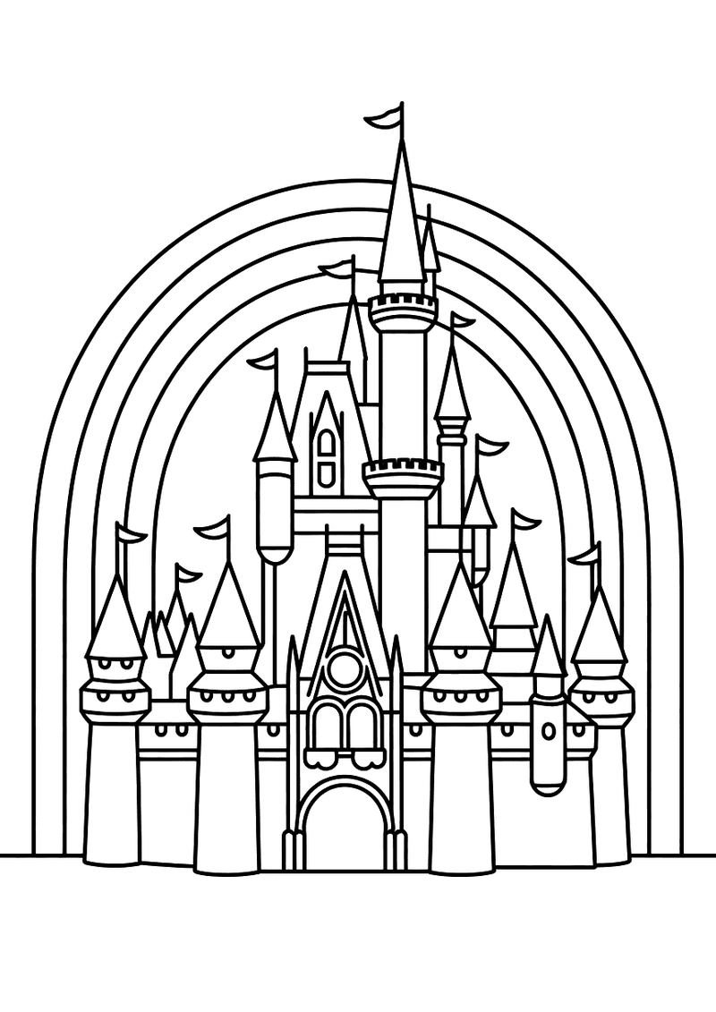 Disney Kasteel met Regenboog over Torens Kleurplaat — gratis kleurplaat printen