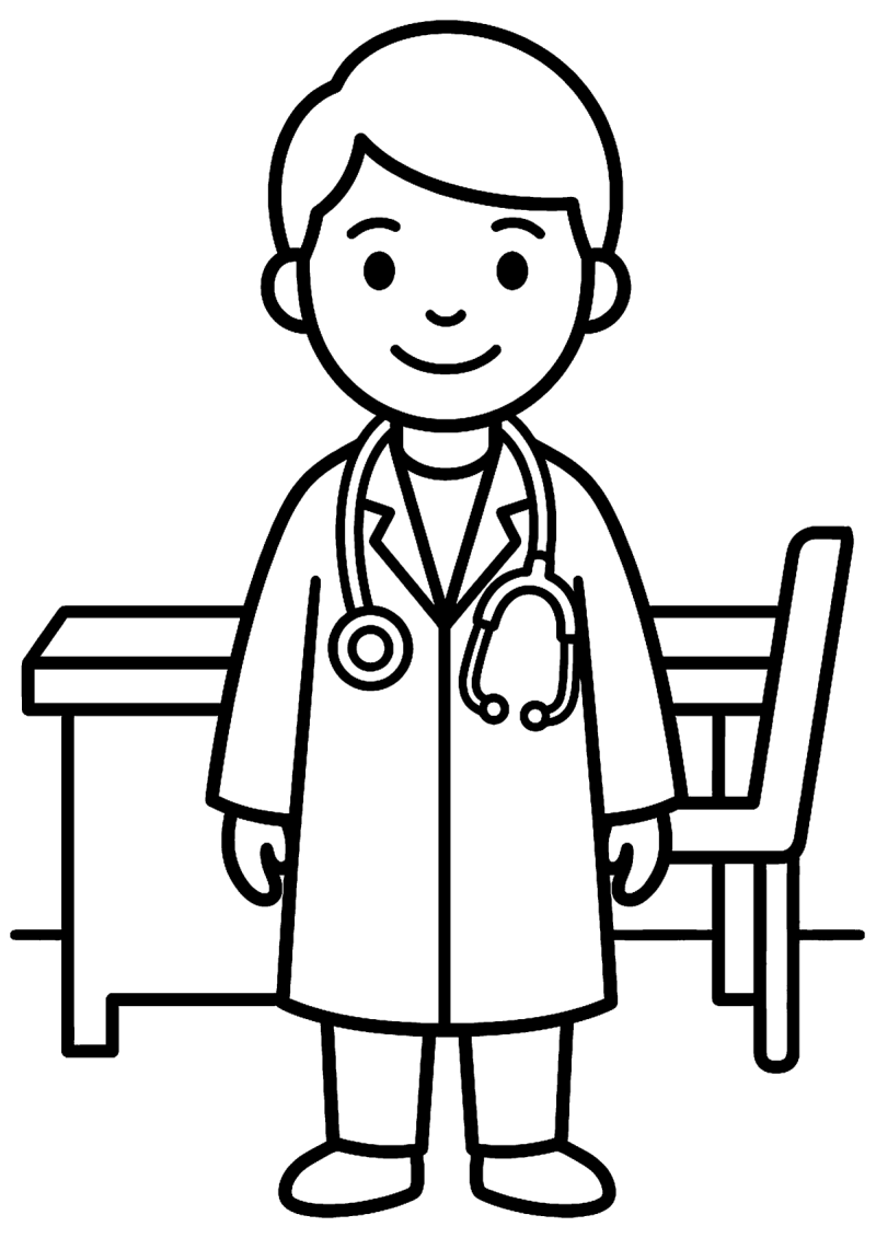 Dokter met stethoscoop kleurplaat — gratis kleurplaat