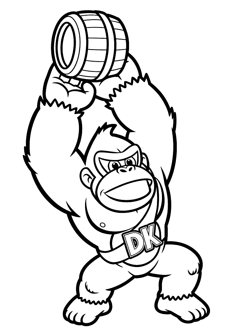 Donkey Kong Ezel Gooit Houten Vat Kleurplaat — gratis kleurplaat