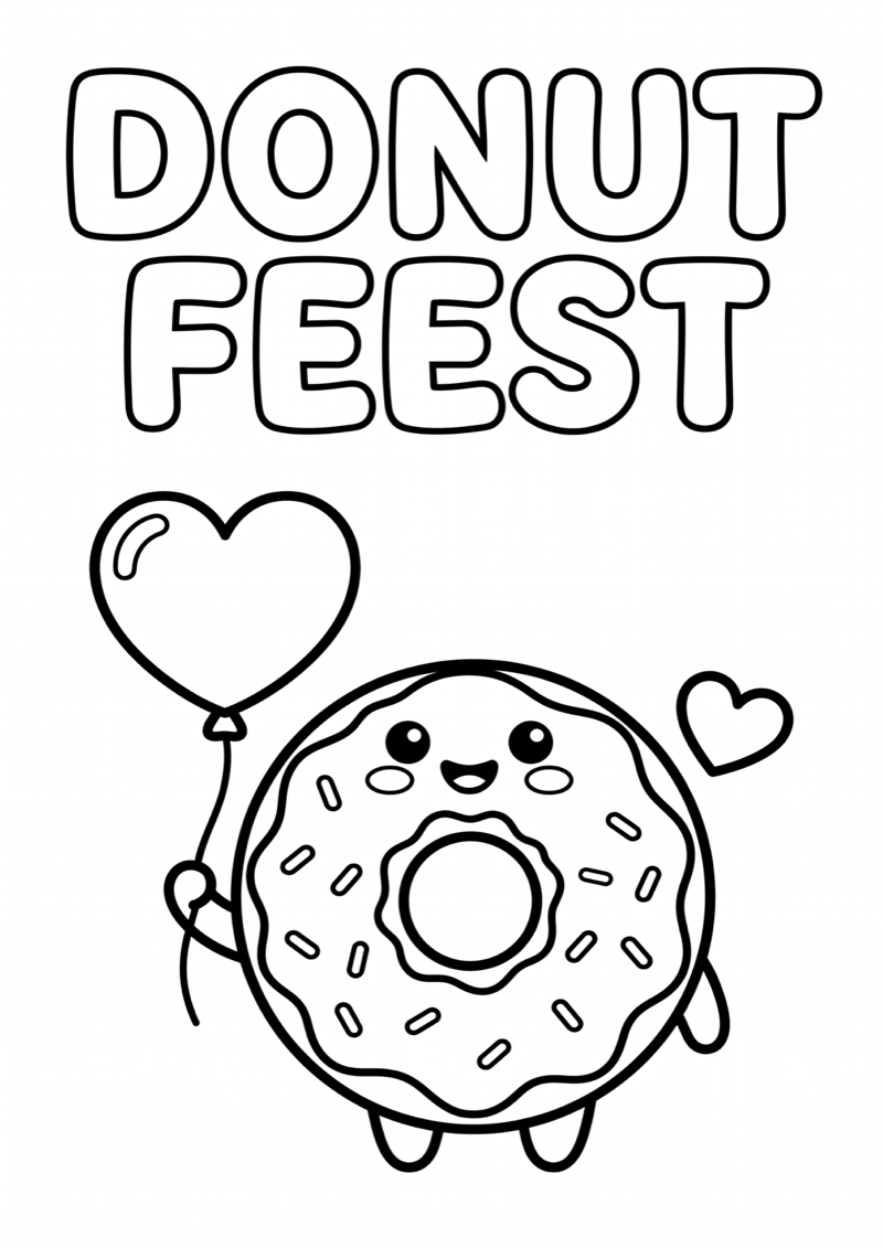 Donut Feest Kleurplaat — gratis kleurplaat printen
