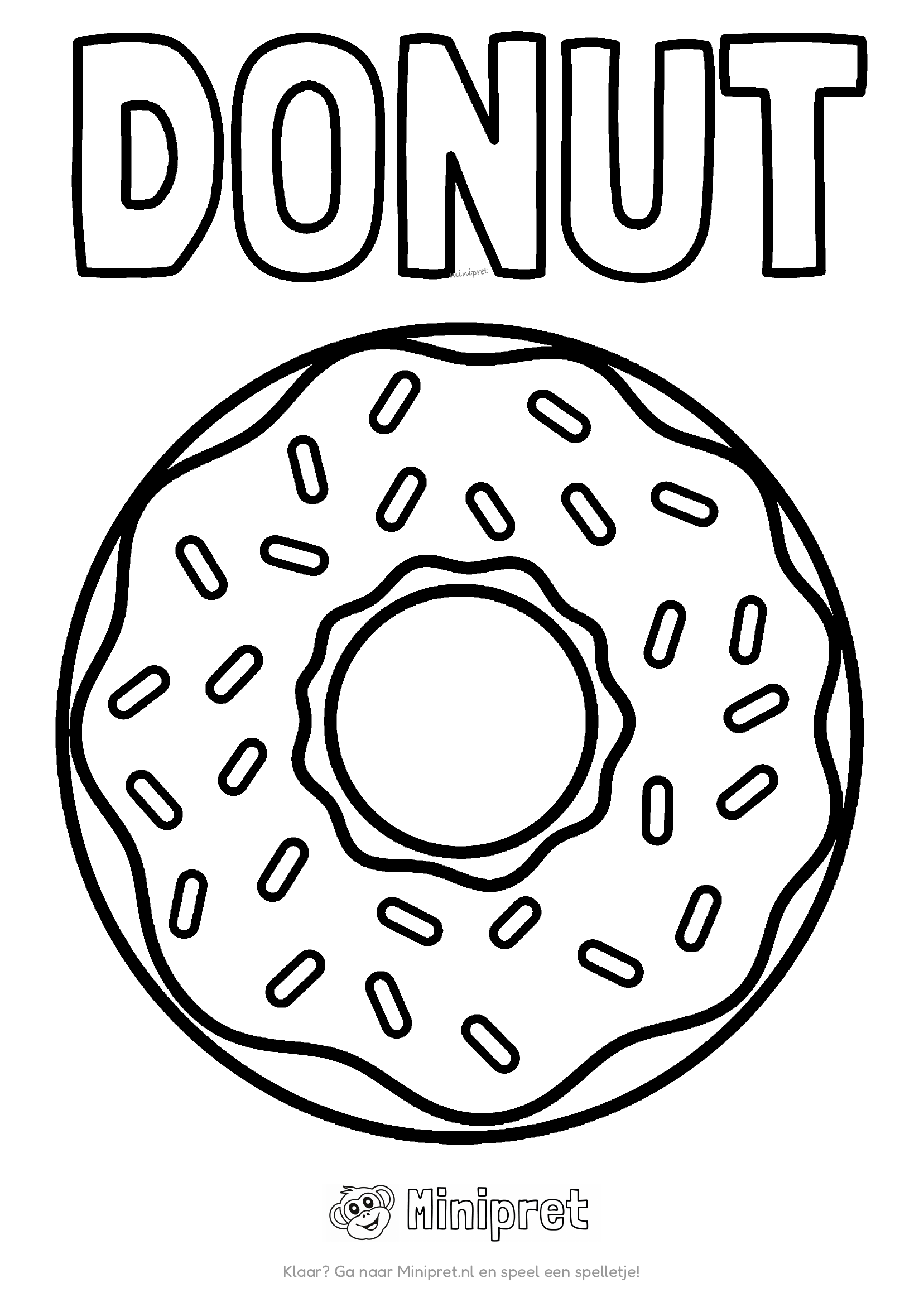 Donut als kleurplaat: ringvormige donut met glazuur en sprinkles erop