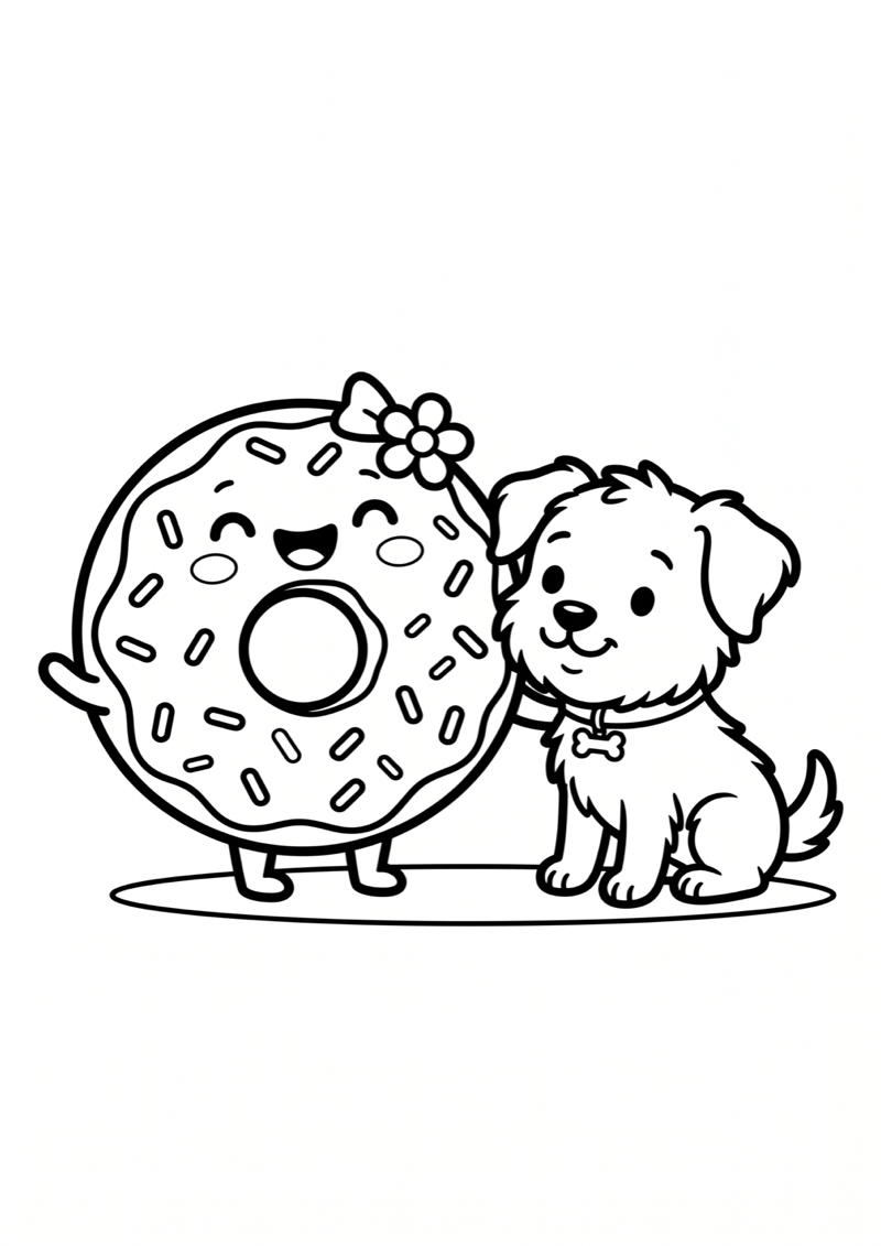 Donut met Hond Kleurplaat — gratis kleurplaat