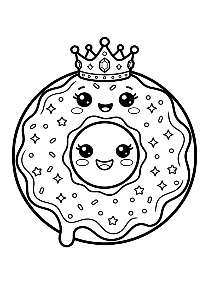 Donut met Kroontje Kleurplaat — gratis kleurplaat