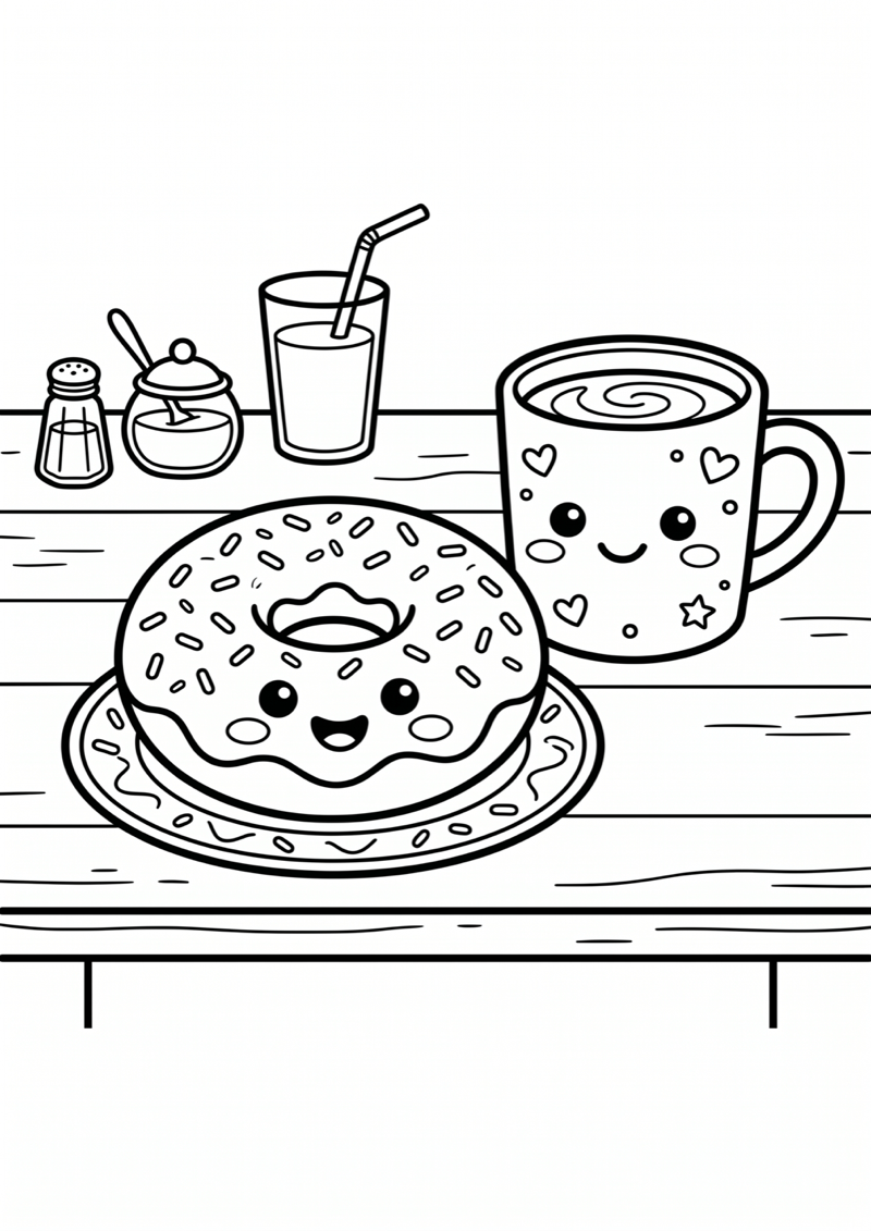 Donut op Tafel Kleurplaat — gratis kleurplaat