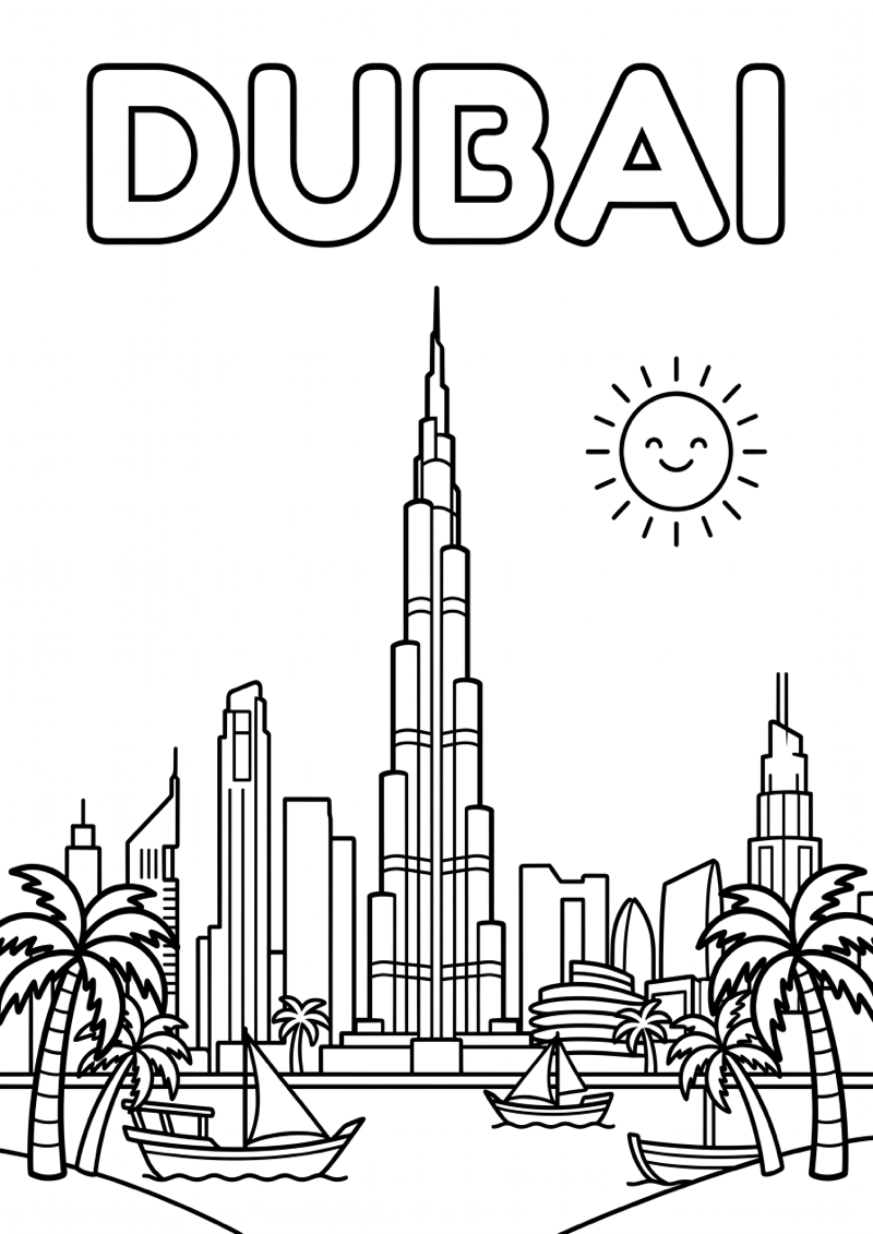 Dubai Kleurplaat — gratis kleurplaat printen