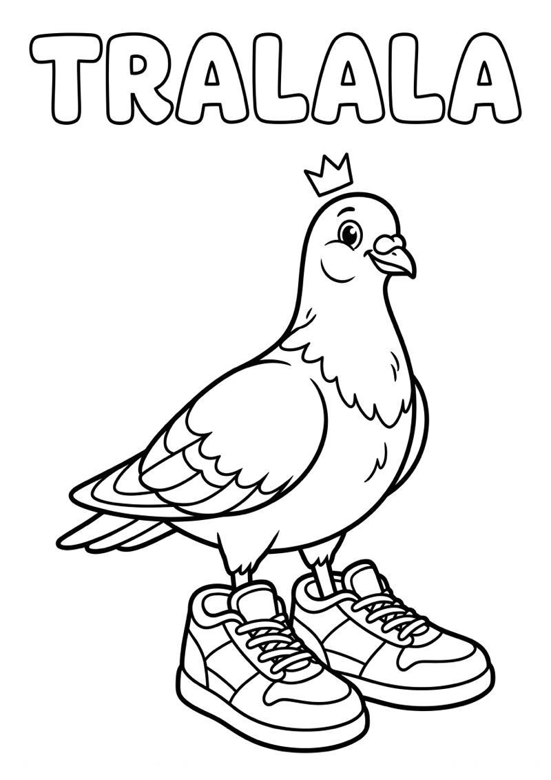 Duif met Sportschoenen Tralala Kleurplaat — gratis kleurplaat printen