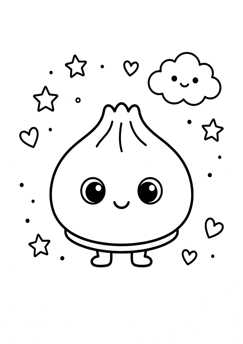 Dumpling Centraal met Kawaii Decoratie Kleurplaat