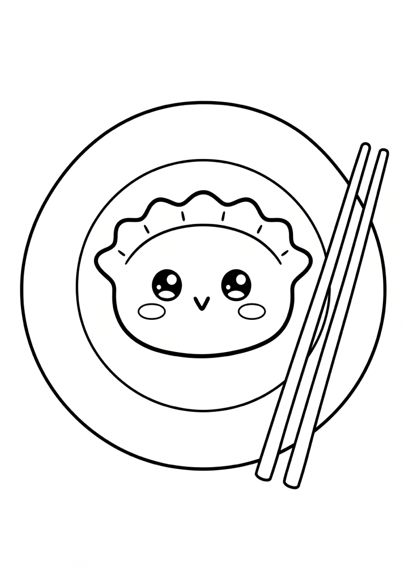 Dumpling in Restaurant Tafelscene Kleurplaat