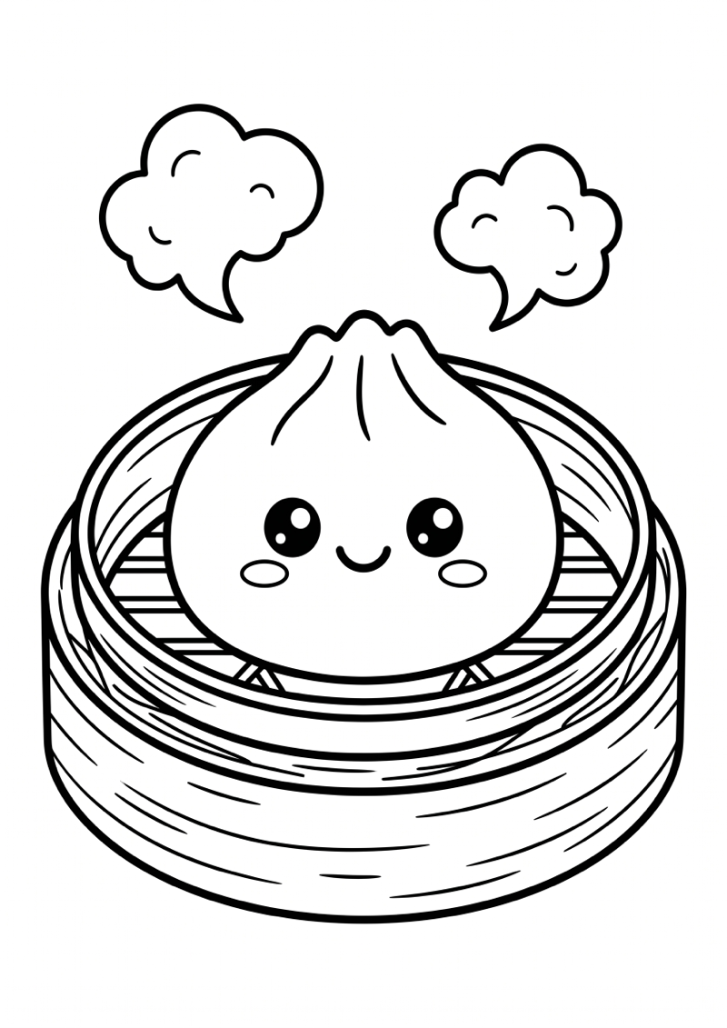 Dumpling in Stoommandje Kleurplaat — gratis kleurplaat