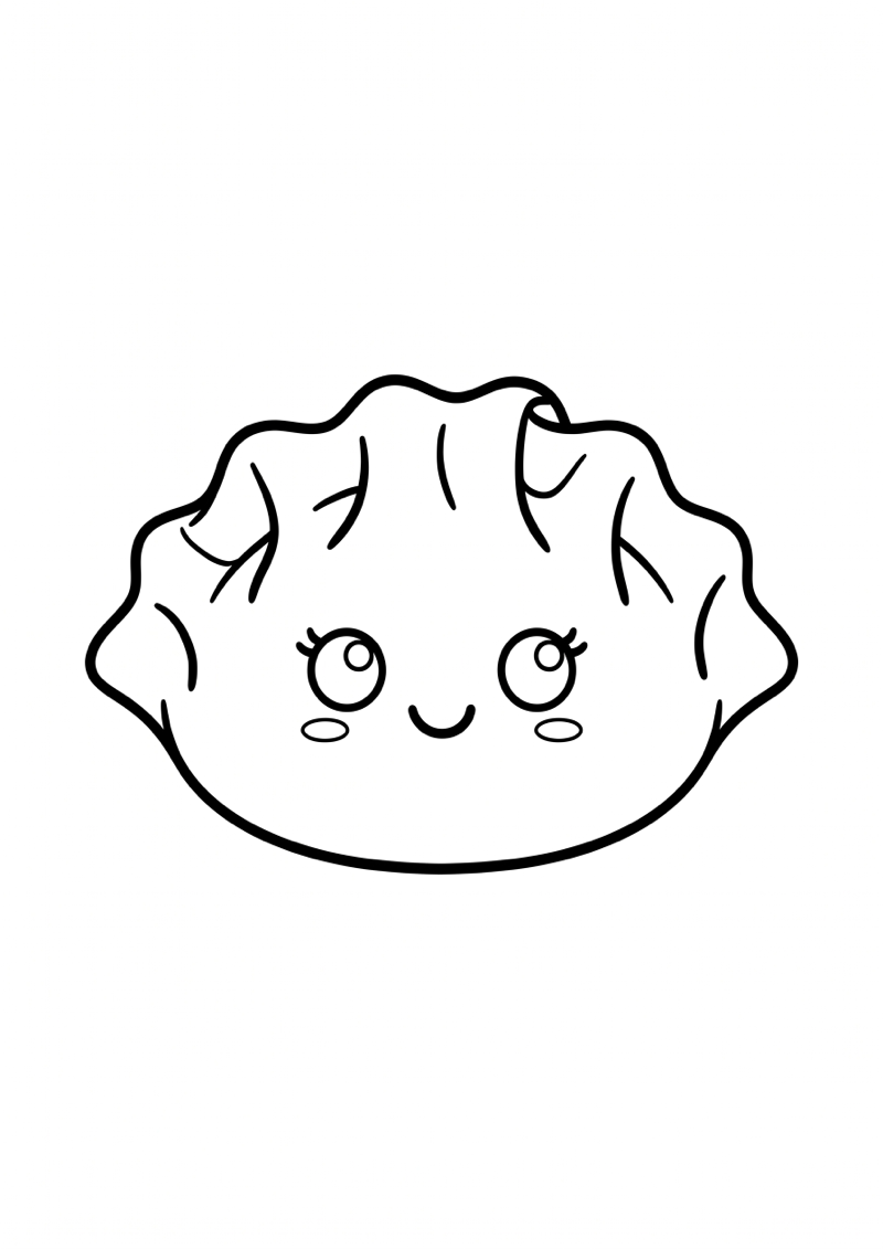 Dumpling Kawaii met Gezicht Kleurplaat — gratis kleurplaat