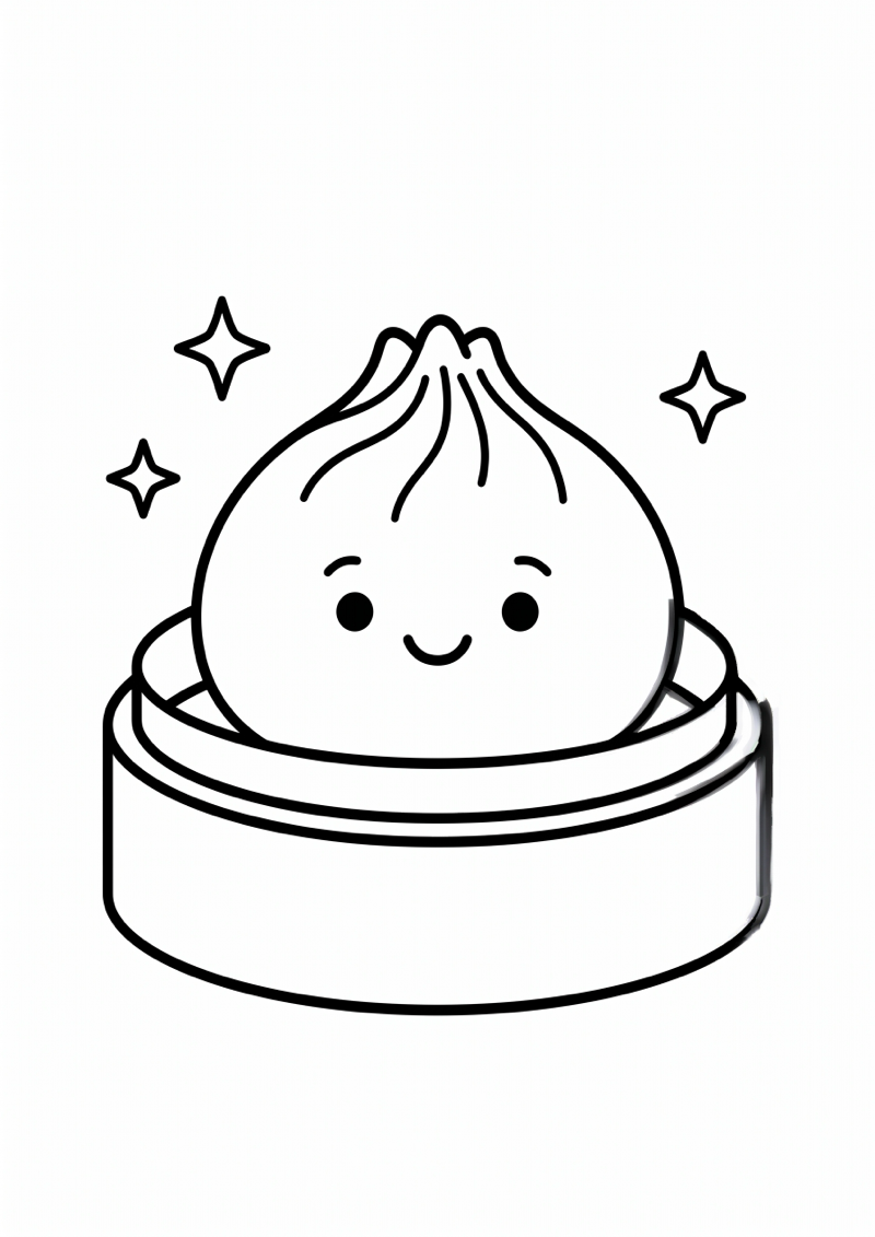 Dumpling Kawaii Soup met Sterren Kleurplaat — gratis kleurplaat