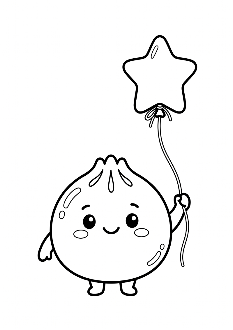Dumpling met Ballon Kleurplaat — gratis kleurplaat