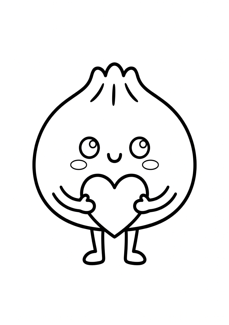 Dumpling met Hart in Hand Kleurplaat — gratis kleurplaat