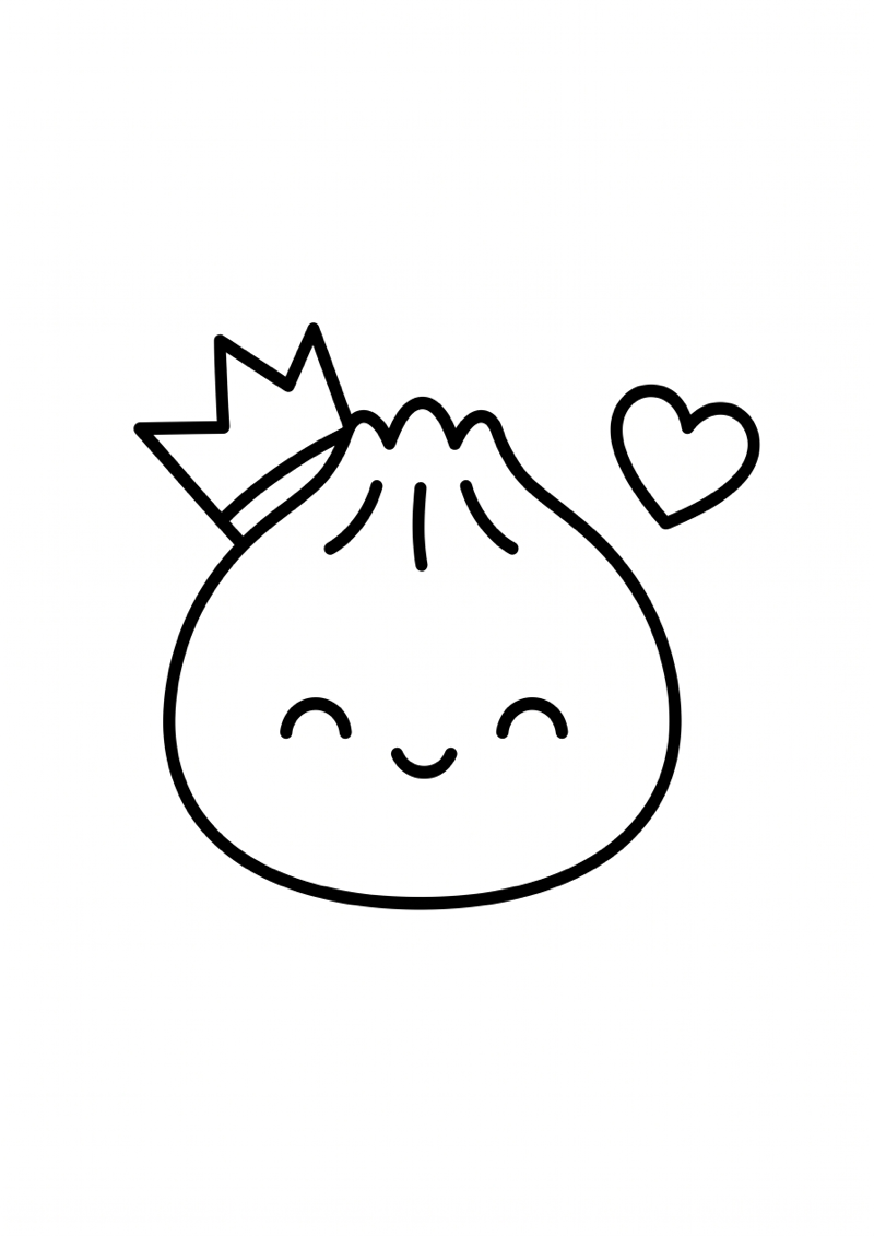 Dumpling met Kroontje en Hart Kleurplaat — gratis kleurplaat