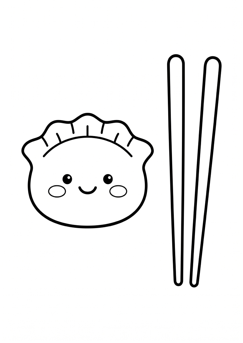 Dumpling met Stokjes Kleurplaat — gratis kleurplaat
