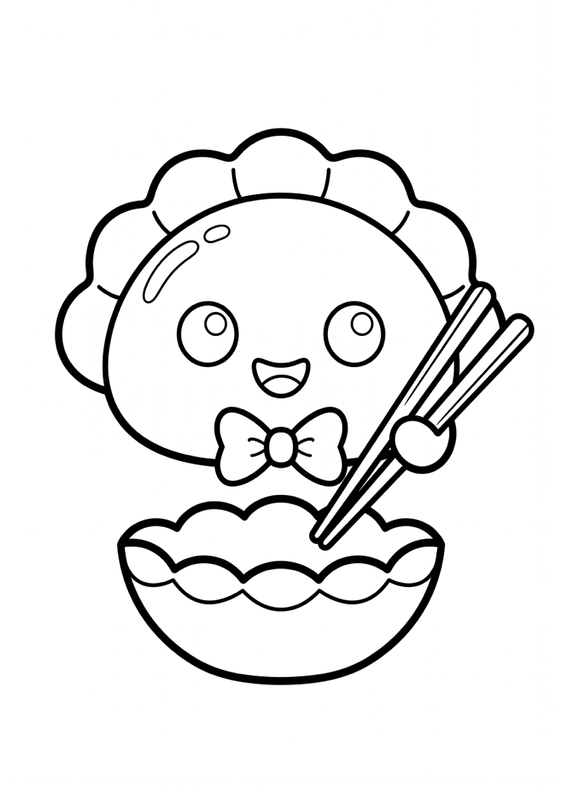 Dumpling met Strikje Kleurplaat — gratis kleurplaat