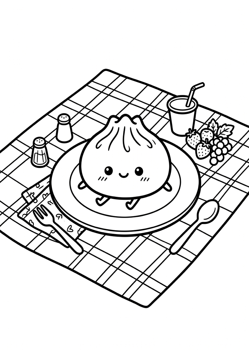 Dumpling op Picknick Kleurplaat — gratis kleurplaat printen