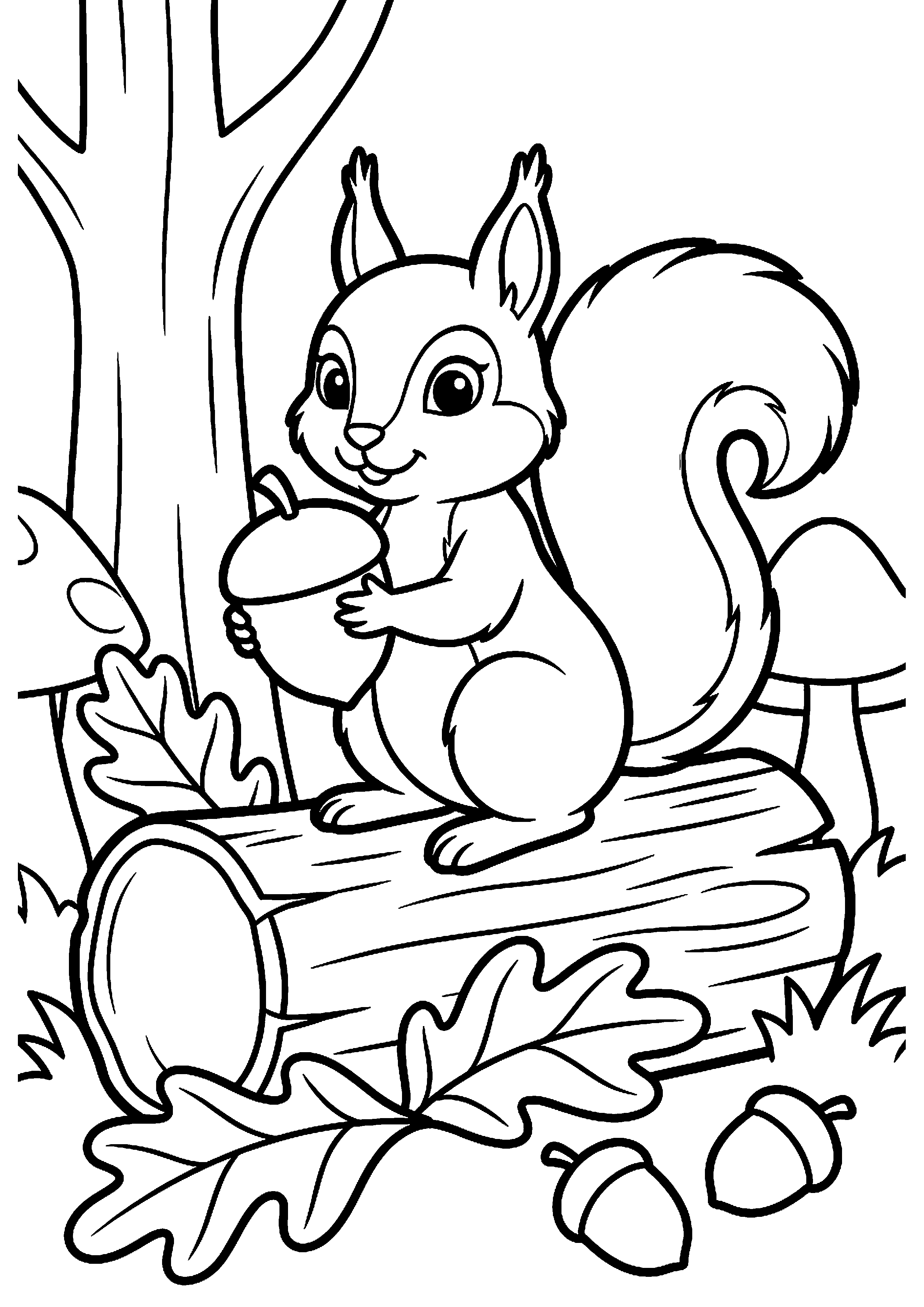 Eekhoorn met eikel kleurplaat — gratis kleurplaat
