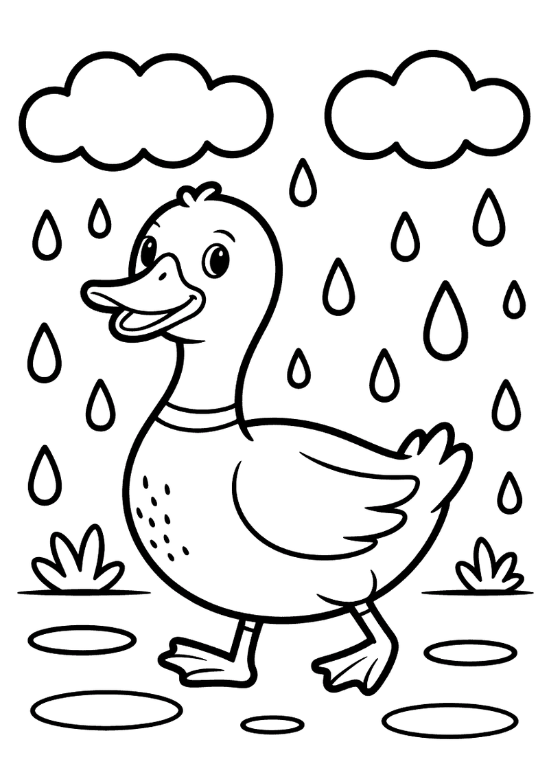 Eend in de regen kleurplaat — gratis kleurplaat printen