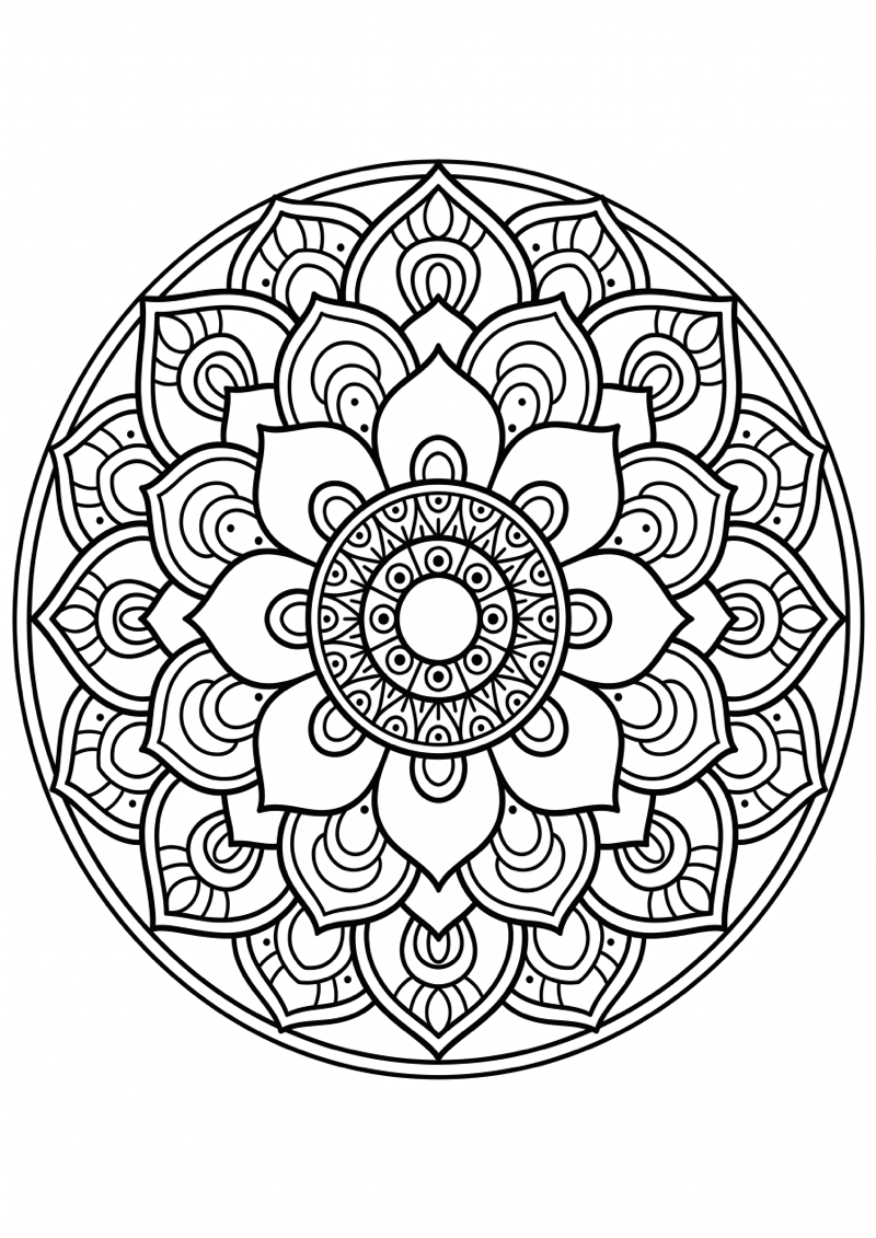 Eenvoudige Lotus Mandala Kleurplaat — gratis kleurplaat