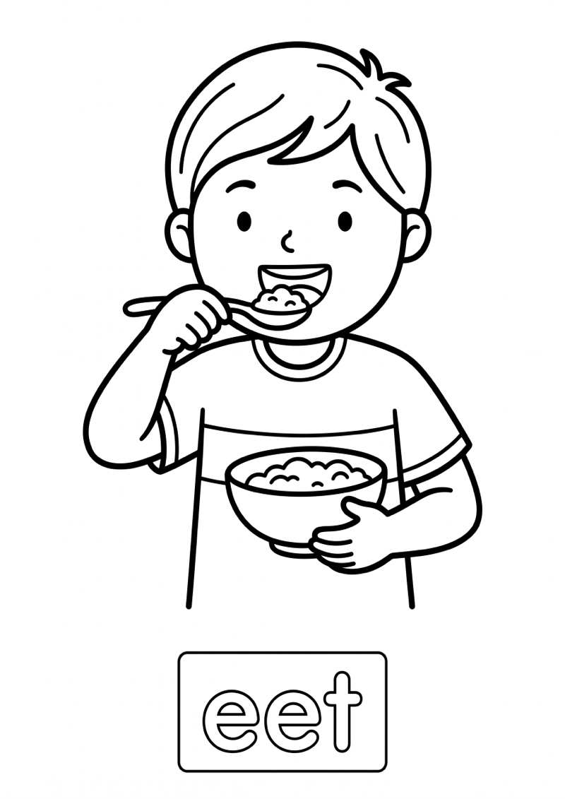 Eet Woordkaart Kleurplaat — gratis kleurplaat