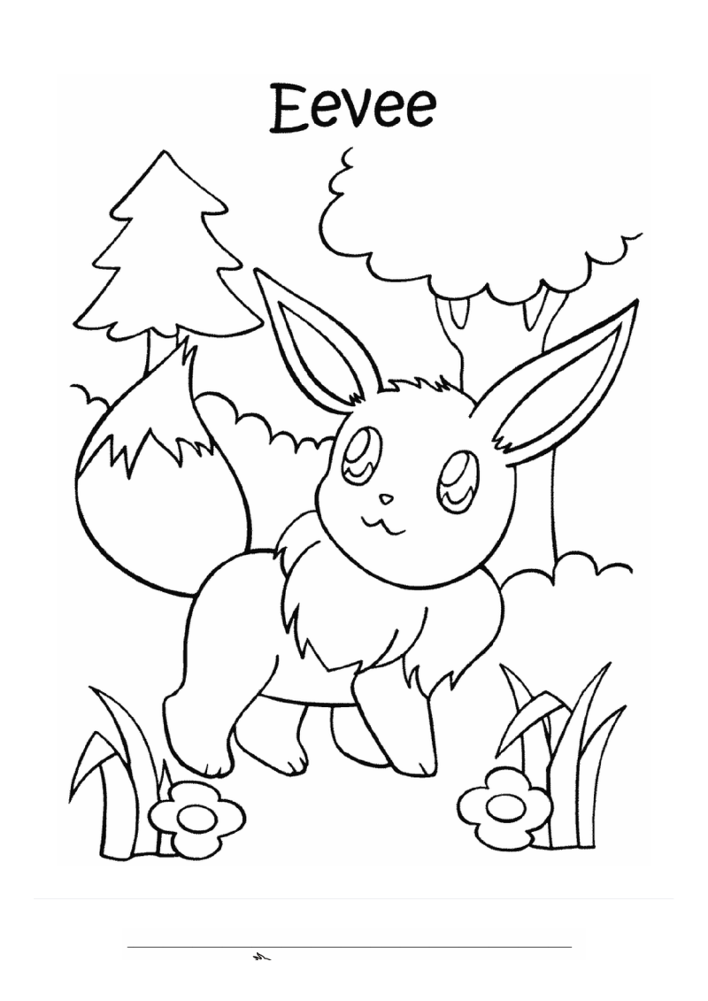 Eevee in Bos Kleurplaat — gratis kleurplaat printen