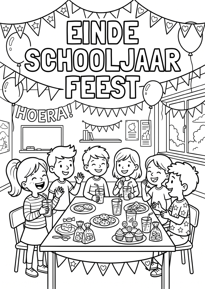 Einde Schooljaar Feest Einde Schooljaar Kleurplaat — gratis kleurplaat