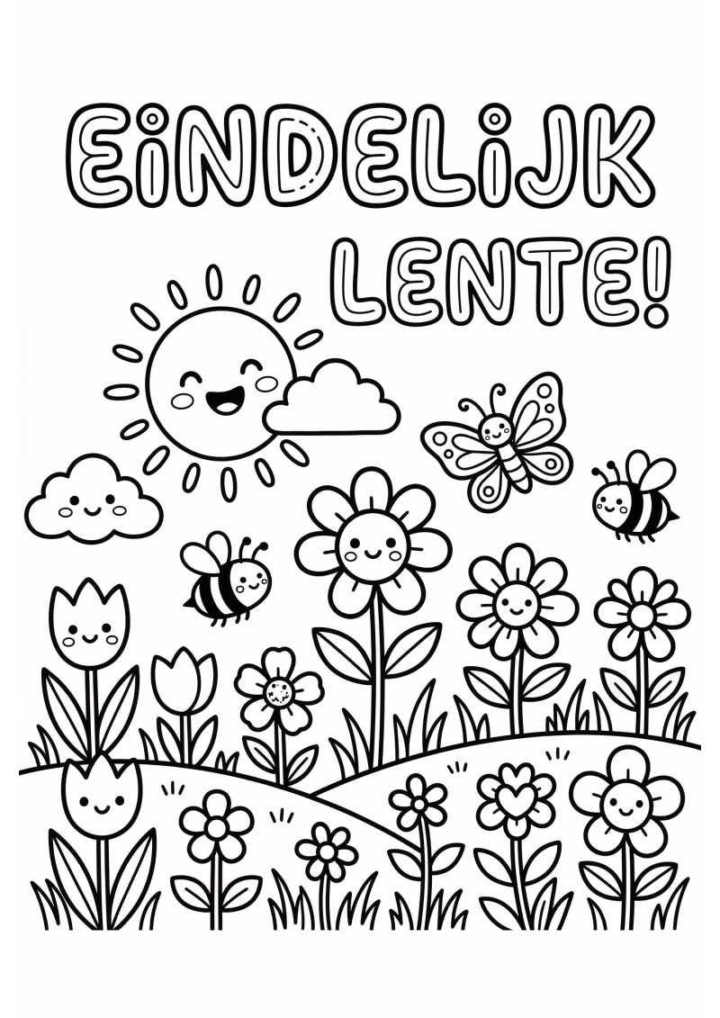 Eindelijk Lente Kleurplaat — gratis kleurplaat