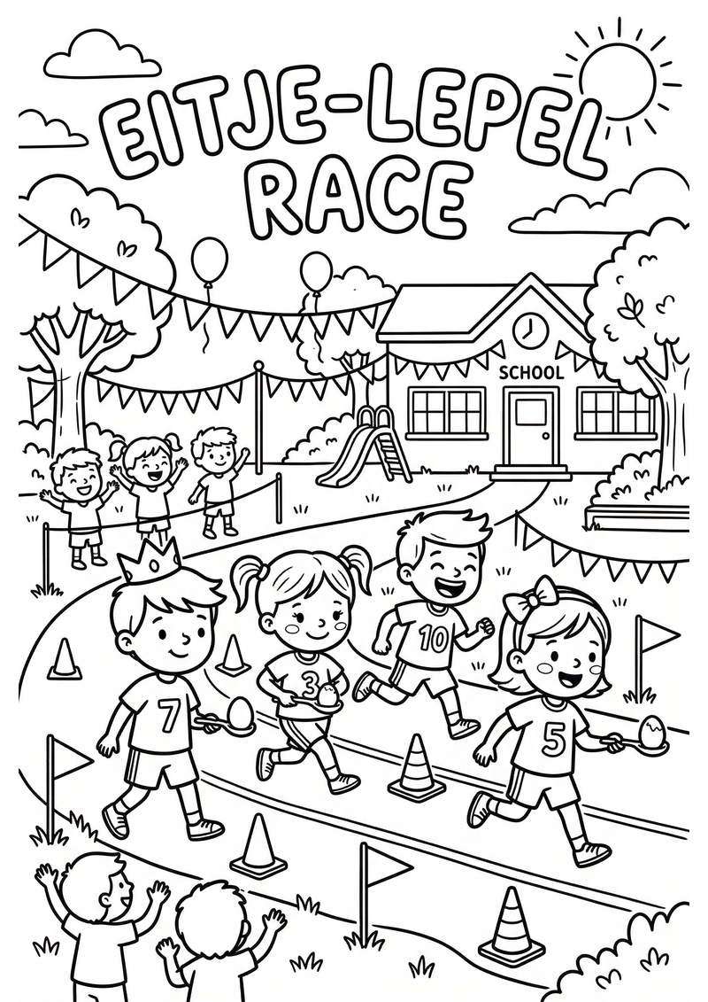 Eitje Lepel Race Koningsdag Kleurplaat