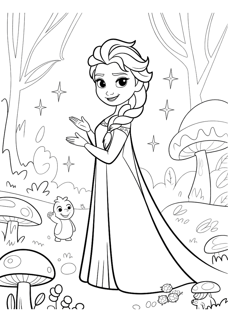 Elsa in betoverd bos kleurplaat — gratis kleurplaat printen