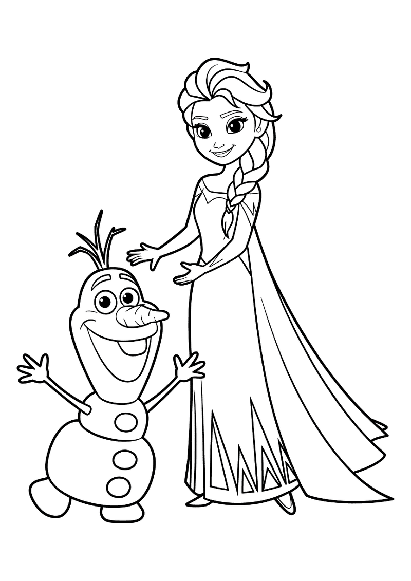Elsa en Olaf samen kleurplaat — gratis kleurplaat