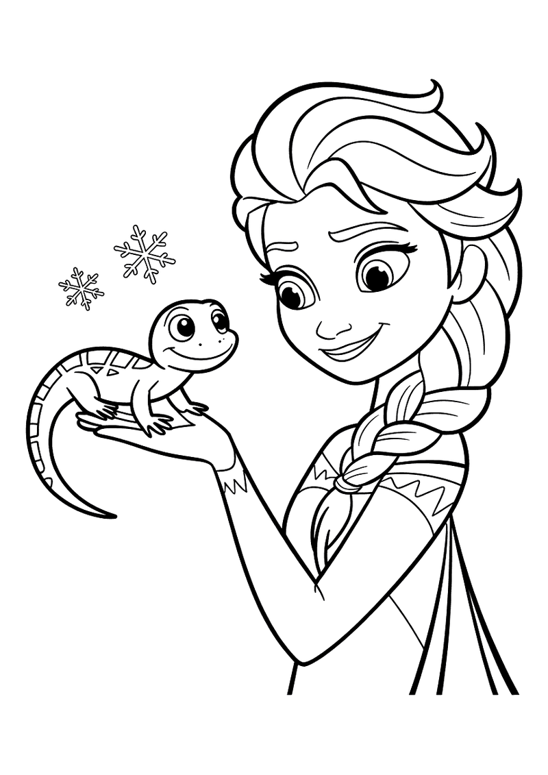 Elsa met bruni de salamander kleurplaat — gratis kleurplaat printen