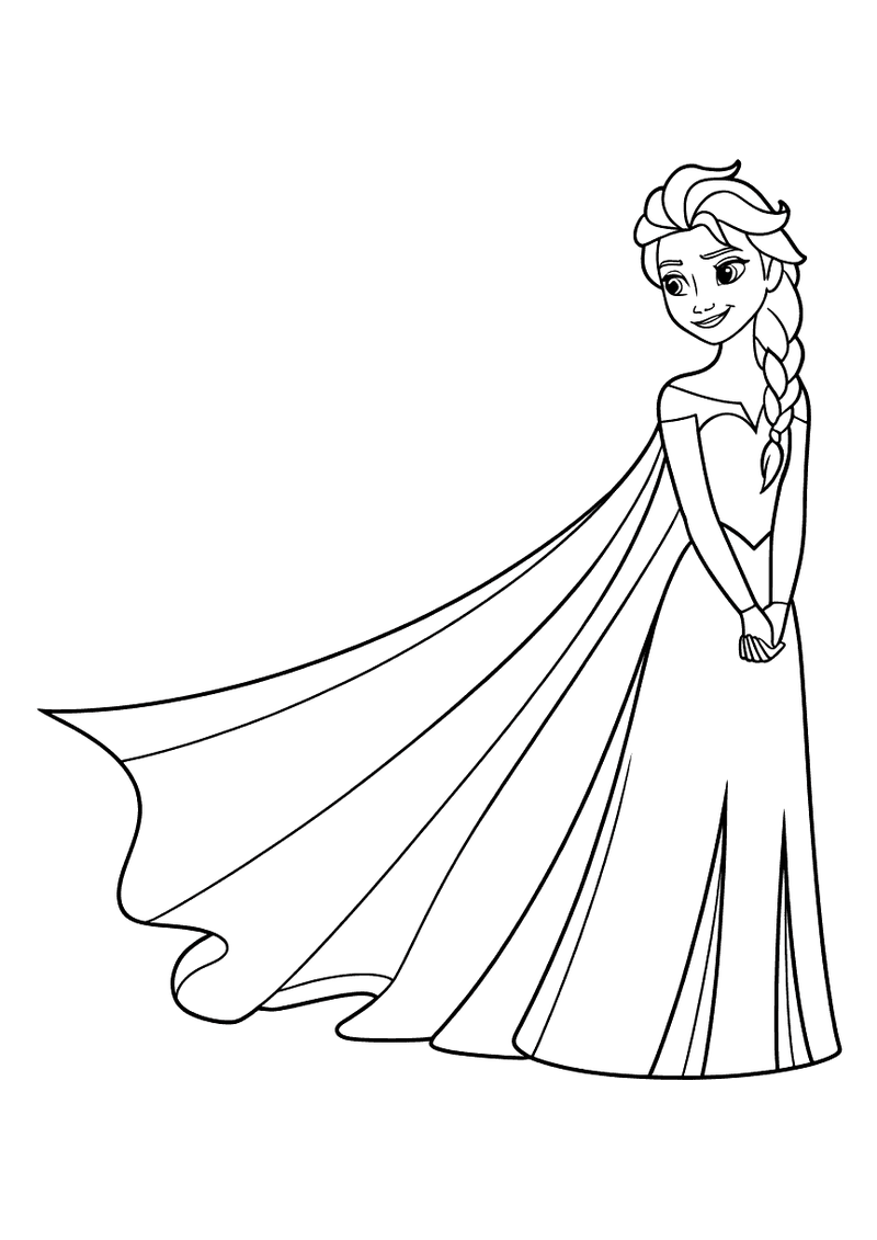 Elsa met lange cape kleurplaat — gratis kleurplaat printen