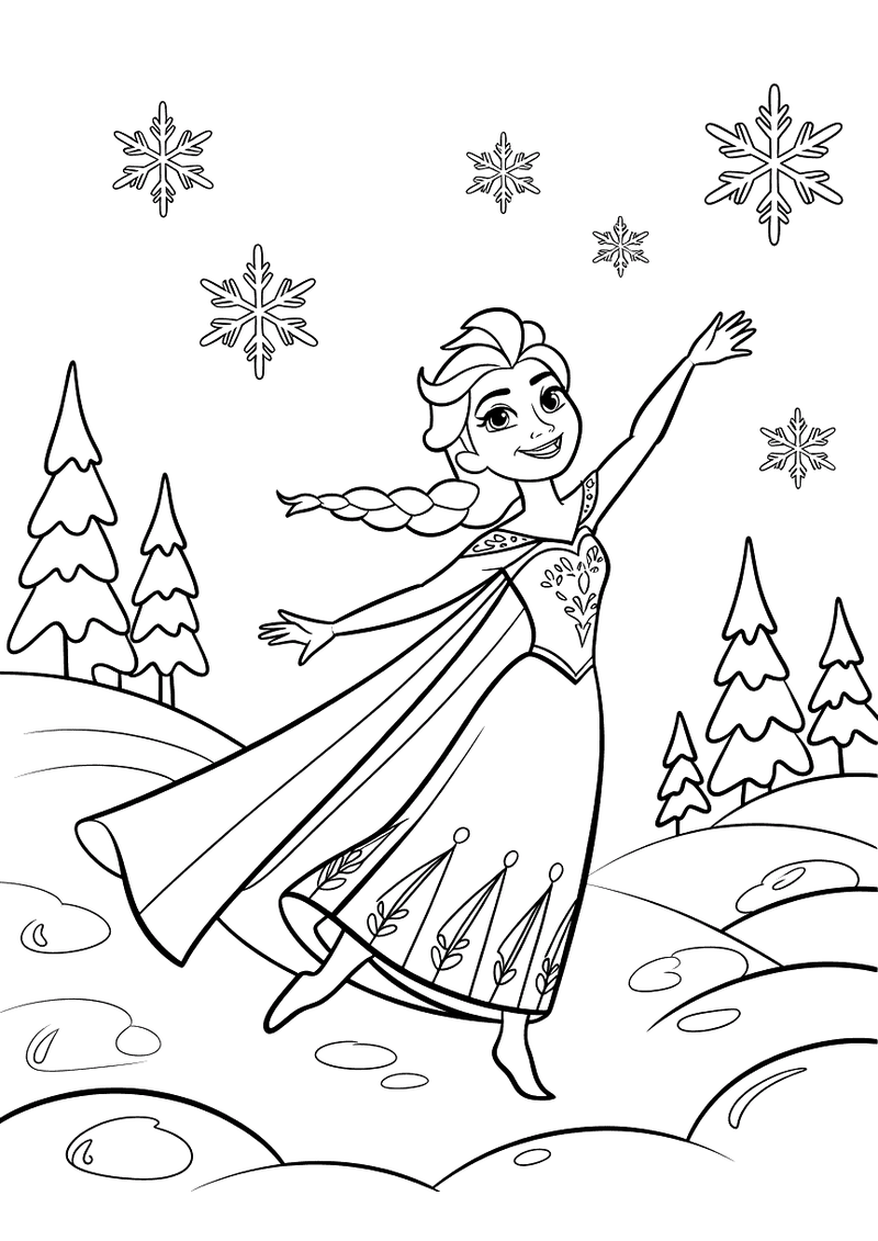 Elsa danst in de sneeuw kleurplaat — gratis kleurplaat