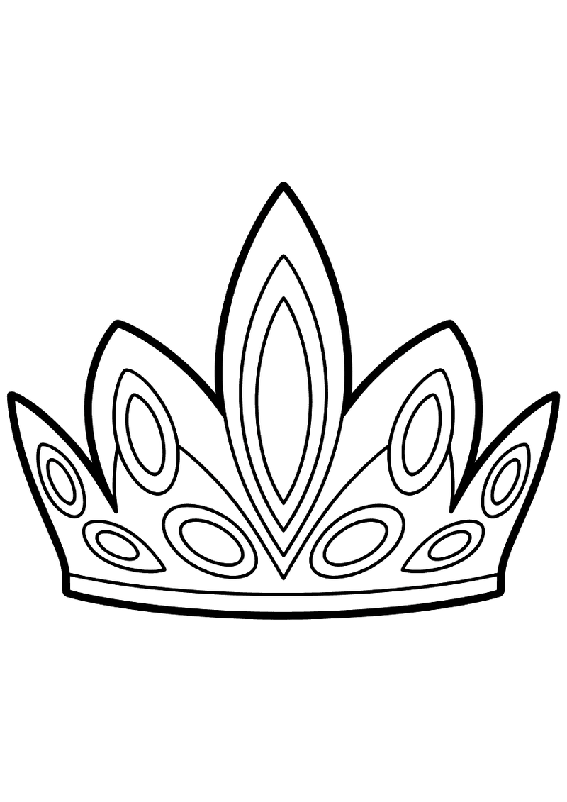 Kleurplaat van de grote koninginnenkroon van Elsa met spitse punten en ovale decoraties, weergegeven als centraal motief
