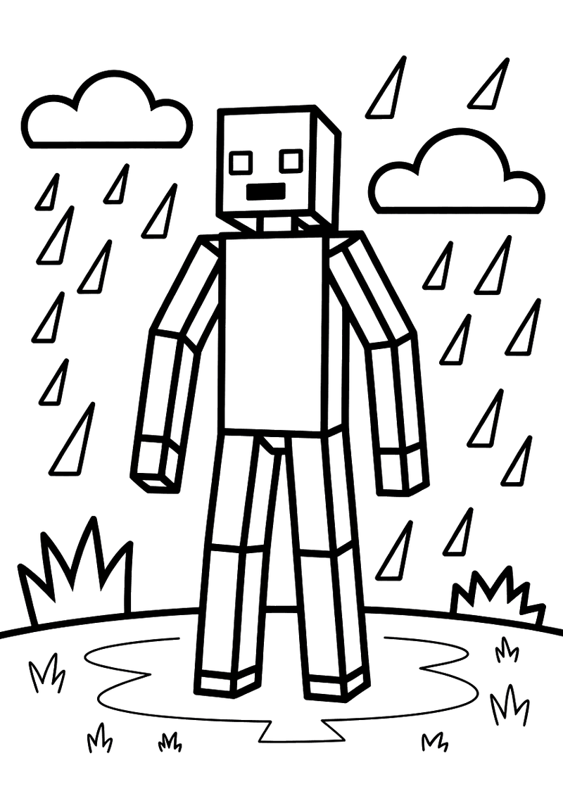 Enderman staat in de regen kleurplaat — gratis kleurplaat