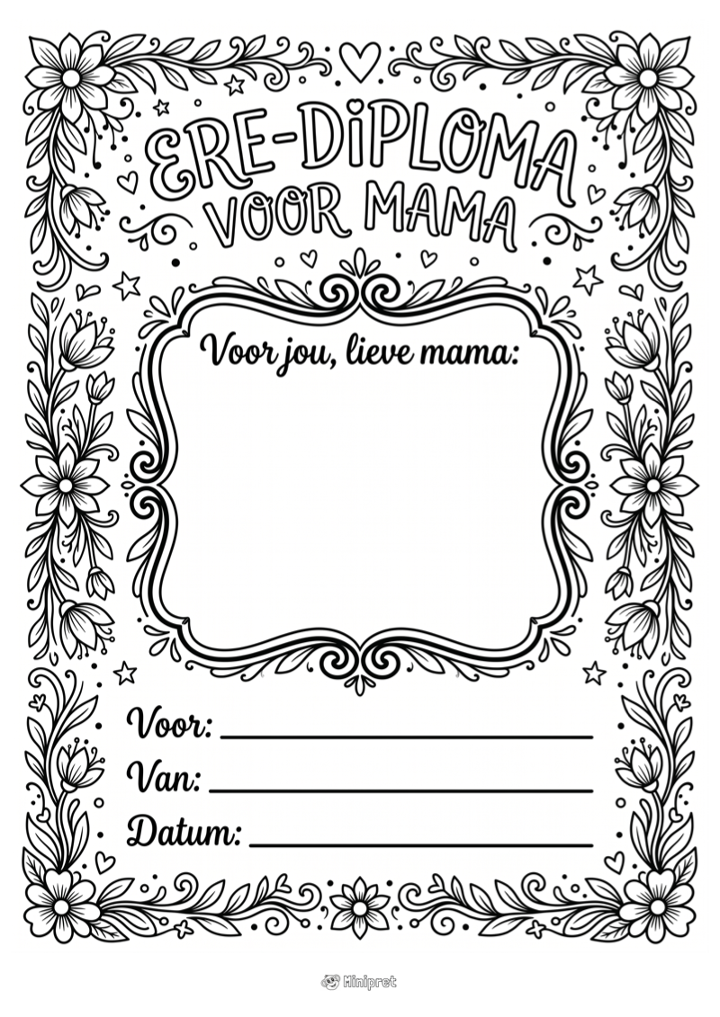 Ere-diploma voor mama — gratis kleurplaat