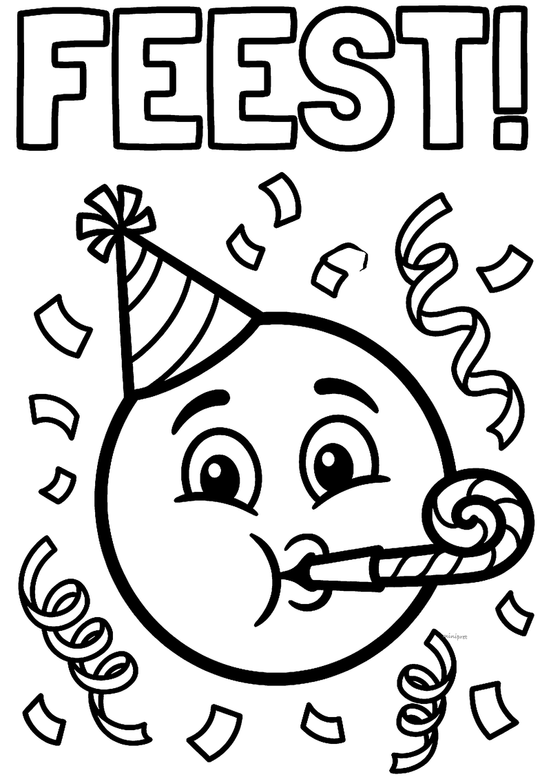 Feest emoji kleurplaat