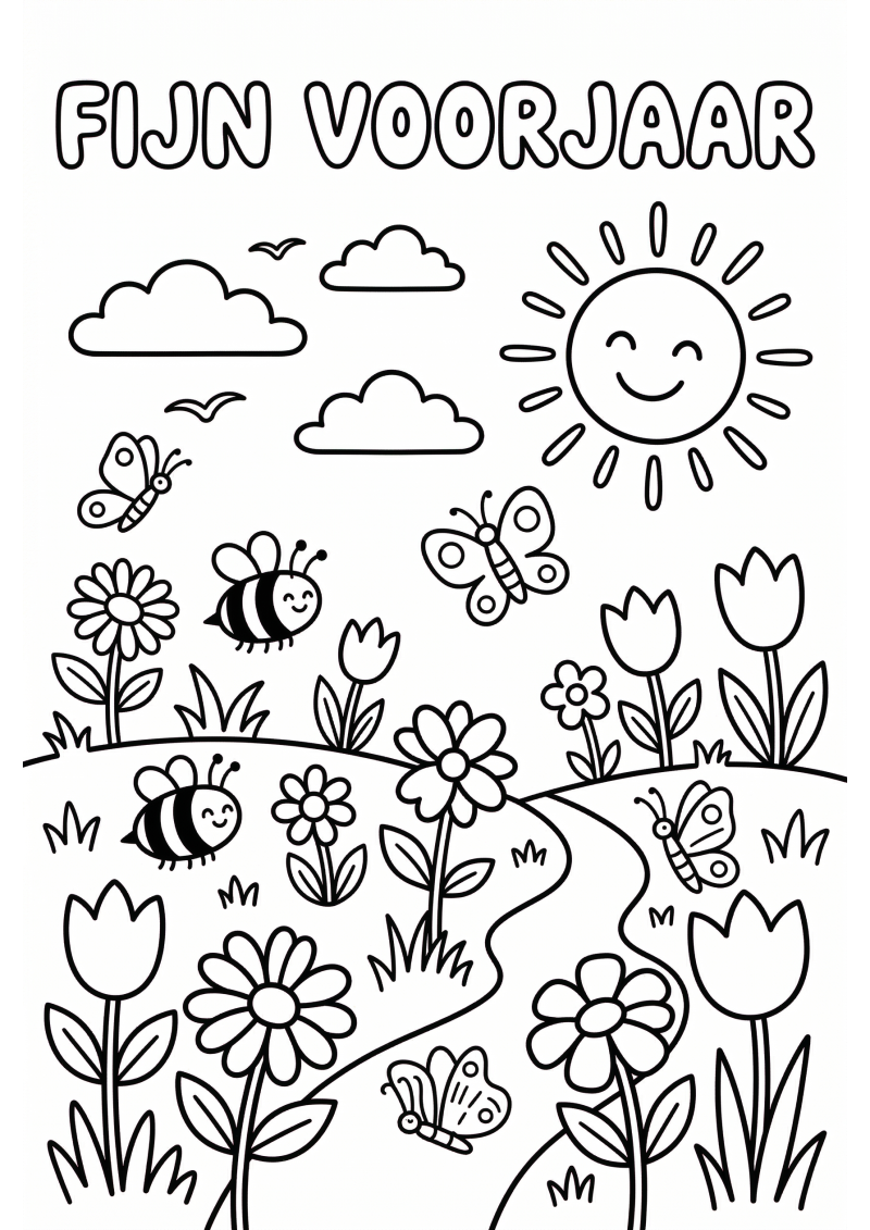 Fijn Voorjaar Kleurplaat — gratis kleurplaat